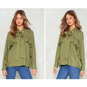 NWT Olive Ruffle Top